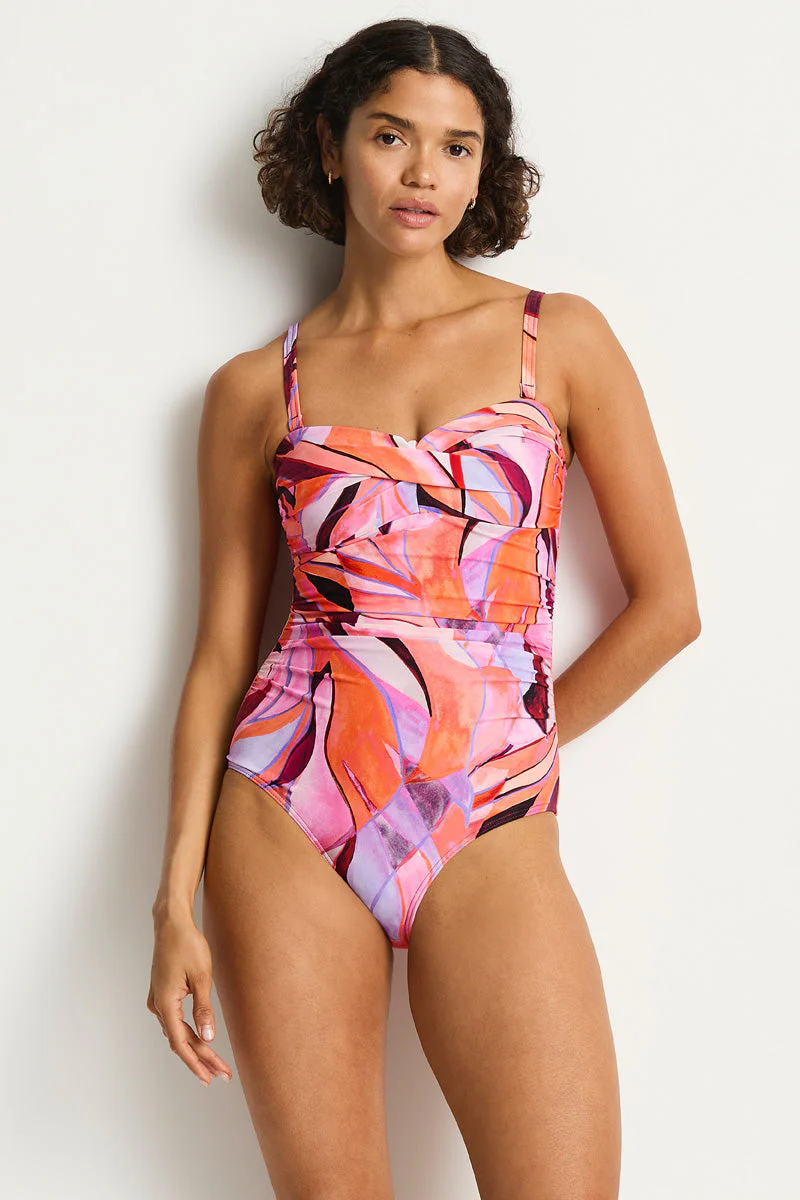Neon Wave Twist Bandeau One Piece - Image 2